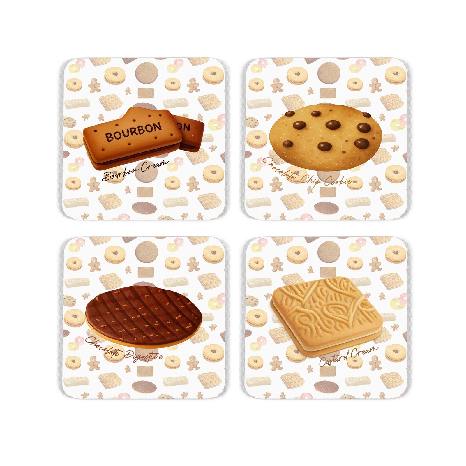 British Biscuits Cork Coaster Set - Novelty Gifts for Foodies - Set of Four