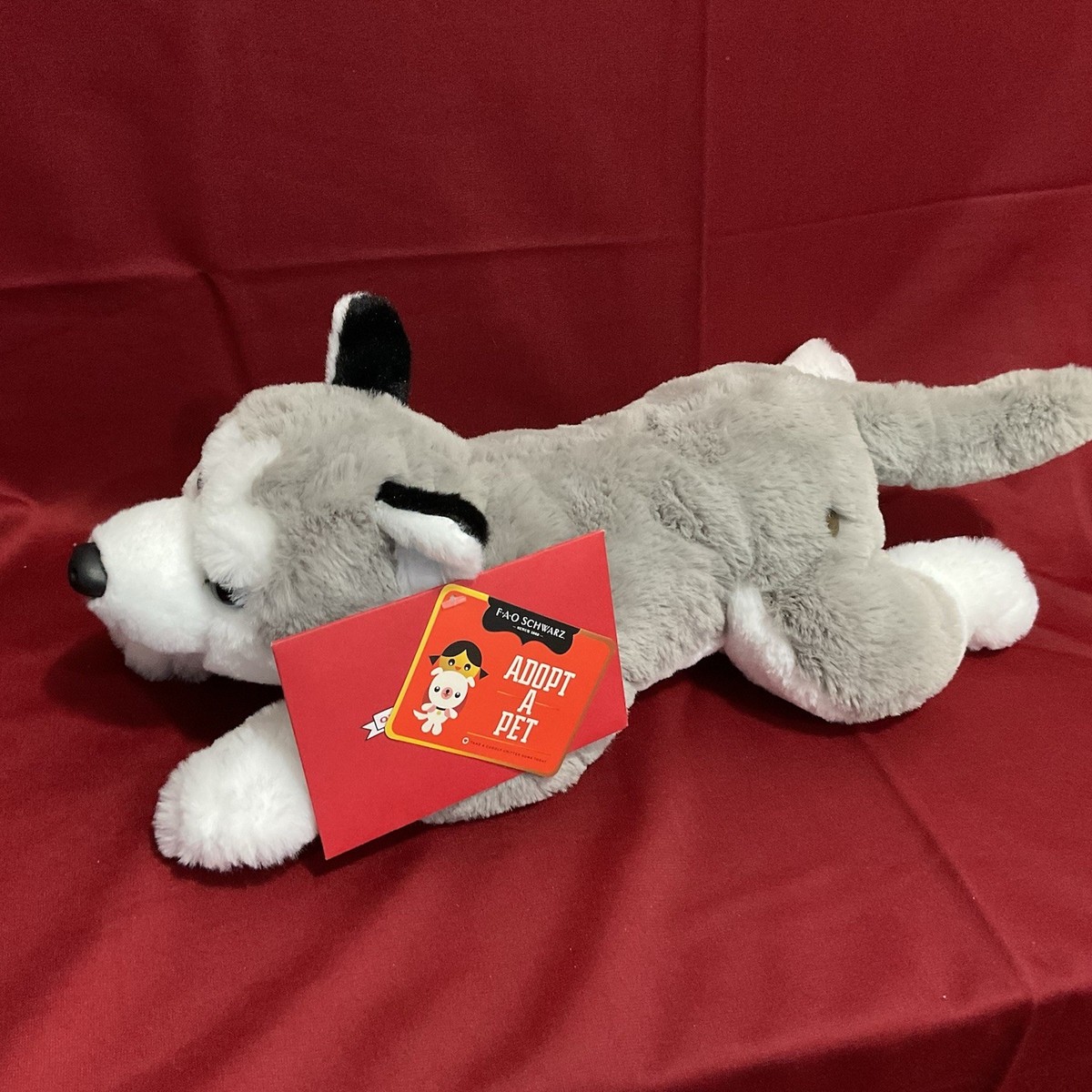 FOA Swartz Adopt A Pet Husky Dog Plush Stuffed Animal Tag And
