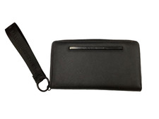 Steve Madden Zip Around Wallet Black Wristlet Clutch with Wrist Strap GUC
