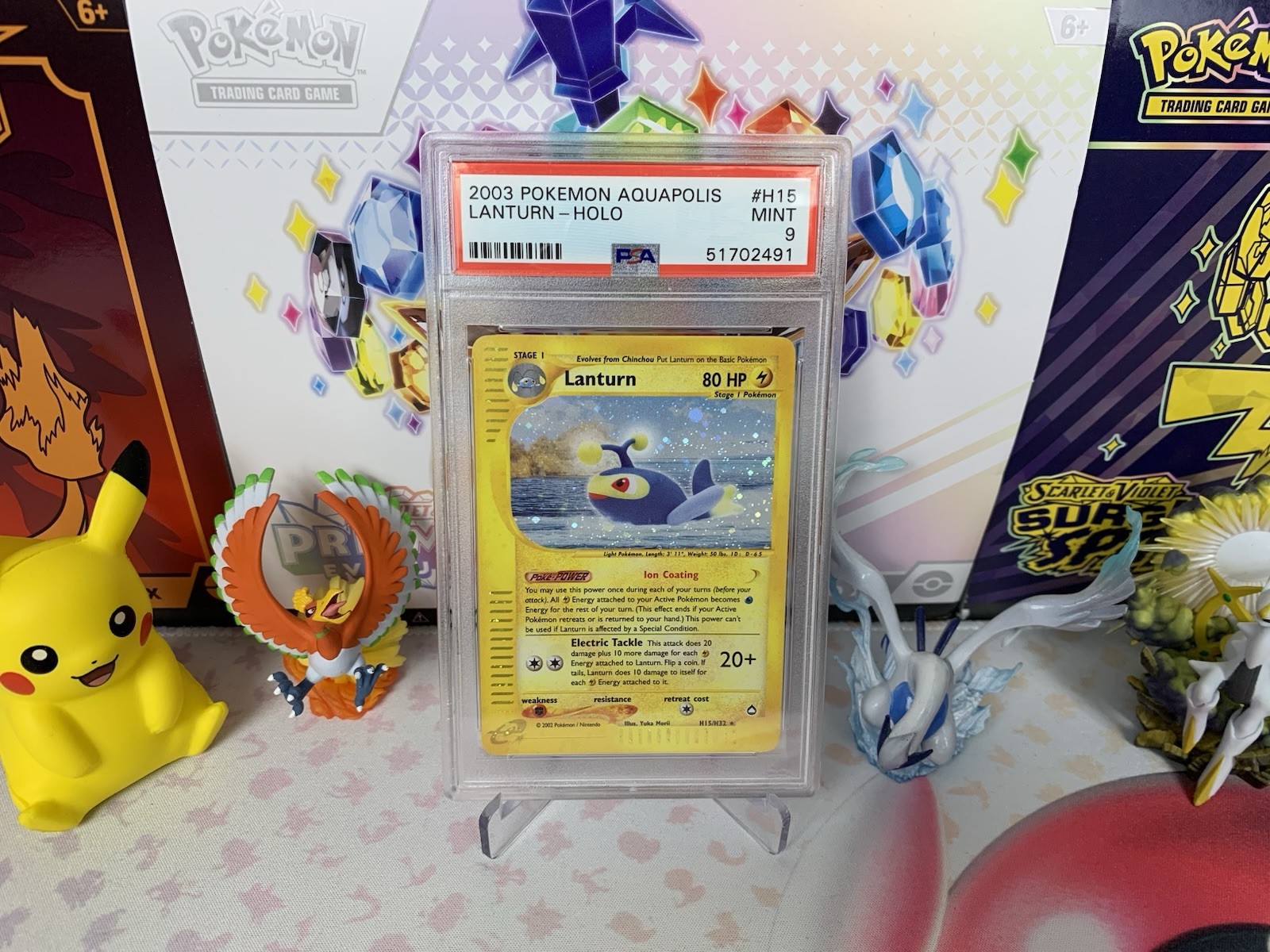 PSA 9 MINT Lanturn Holo H15/H32 2003 Pokemon Aquapolis E Reader