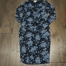 Motherhood Maternity Dress Medium M Black Blue Floral Long Sleeve Lined