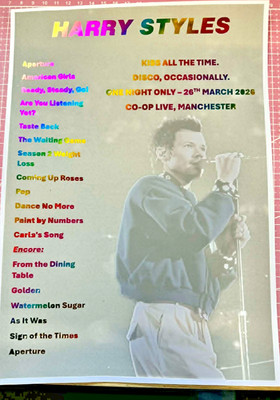 HARRY STYLES Setlist Print - Foiled - A4 - UNFRAMED - ONE NIGHT ONLY MANCHESTER