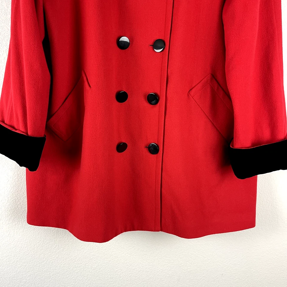 Abrigo vintage de lana y cachemir Carlisle para mujer 16 puño de terciopelo rojo colorido festivo Foto 3 de 4