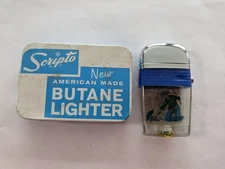 Vintage Scripto VU-Lighter FISHERMAN in Original Tin Box