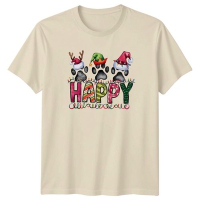 Happy Christmas Pfotenabdrücke Feiertage Herren T-Shirt Damen Tee Grafik Oberteil