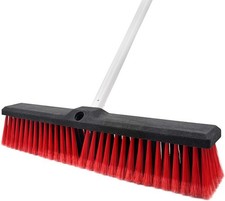 18" Push Broom Heavy Duty Large Outdoor Red Bristles With White Handle 