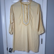 Vtg Montgomery Ward Nightgown House Coat Pale Yellow 70s Nylon Medium Embroider