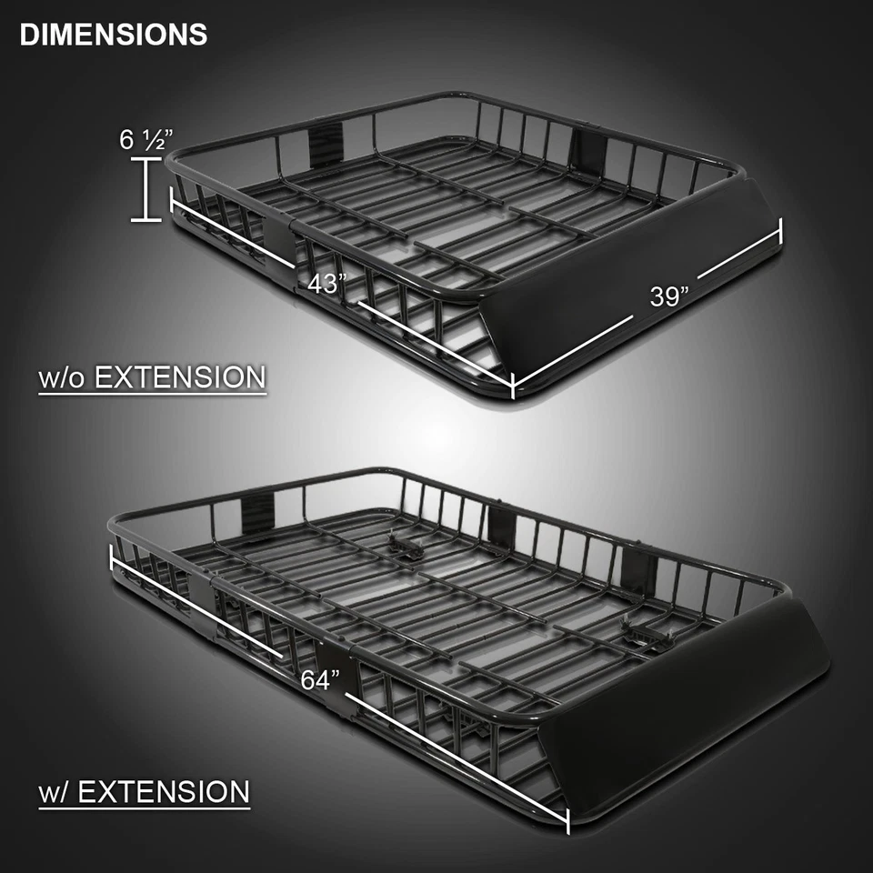 Roof Rack Fits 64" Extendable Steel Luggage Cargo Carrier Top Basket SUV Truck Foto 3 de 4