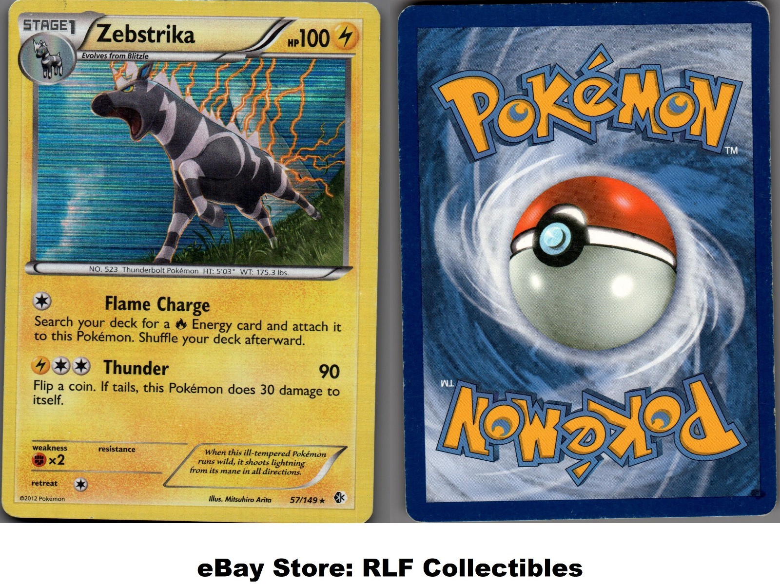 2012 Pokemon, B&W Boundaries Crossed, #57/149 Zebstrika, Holo Rare (b)