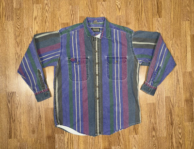Vintage Ruff Hewn 100% Cotton Heavyweight Brushpopper Type Button Down Mens L