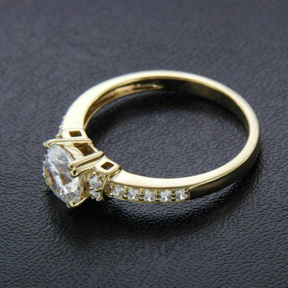 Anillo de boda de compromiso de diamantes de corte redondo de 2 quilates de oro amarillo de 14 quilates sobre mujer talla 7 Foto 4 de 4