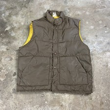 Vintage 70s Down Designs Zero-Zone Puffer Vest Size Large Brown Mock Snap Down