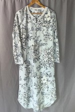 Miss Elaine Classic Blue Fleece Nightgown M Super Soft Floral Polyester Pullove