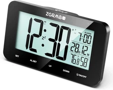 Digital Alarm Clock, Atomic Alarm Clock for Bedrooms with Indoor Temp, Humidity,