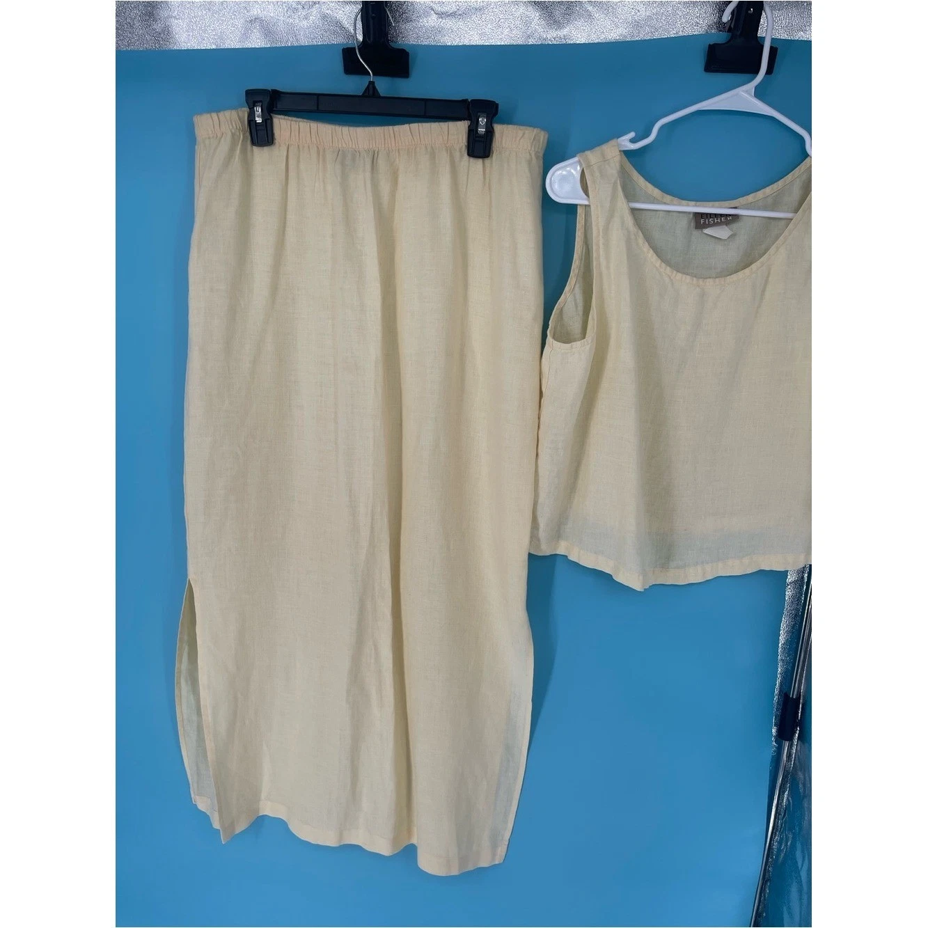 Pale Yellow Linen Blend Midi Skirt set sz M/L
Opens in a new window or tab