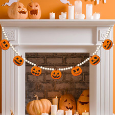 5.4 Ft Halloween Wooden Beads Garland with Pumpkin Charms Hanging Halloween Pump