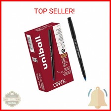 Uni-Ball  Onyx  Rollerball Pens, Micro Point, 0.5 mm, Black Barrel, Blue Ink, Pa