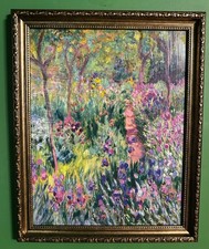 Claude Monet Canvas Irises Garden At Giverny Wall Art Framed Hand Touched13?x16?