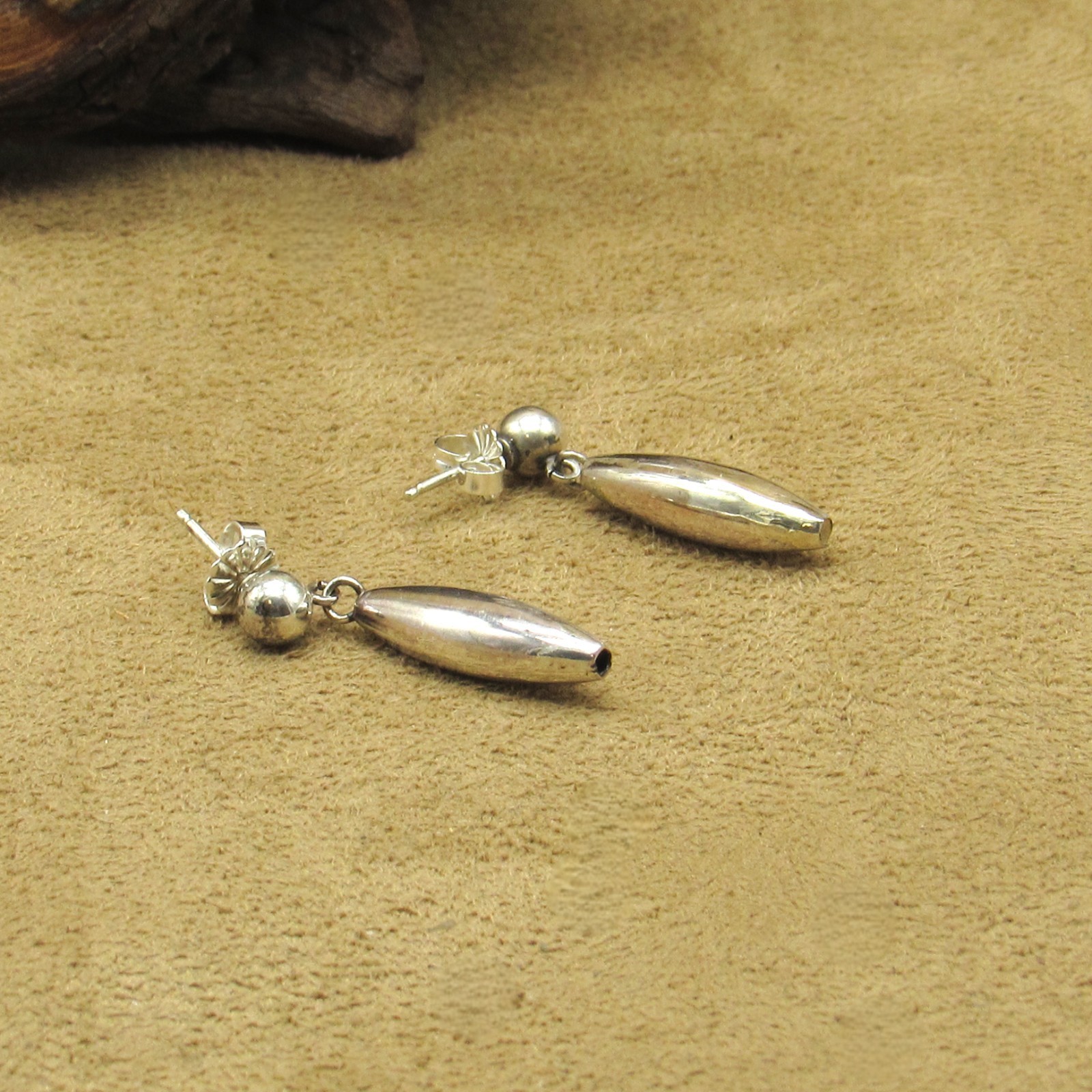 Sterling Silver Melon Bead Post Dangle Earrings - image 4