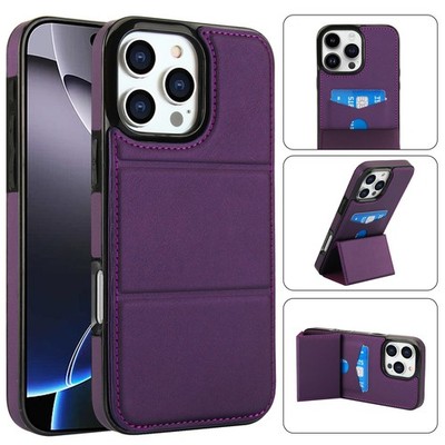 For iPhone 17 Pro Max 16 15 14 13 12 11 Phone Cover Leather Wallet Bracket Shell