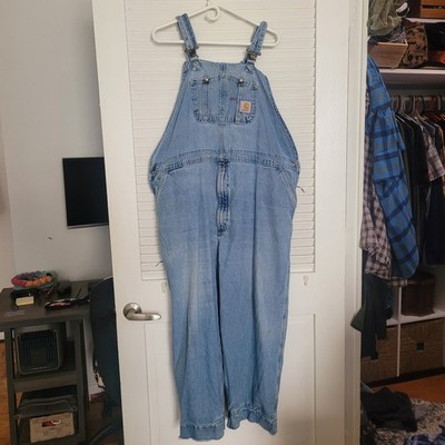 Vintage Carhartt Work Overalls Lightwash Denim Thrashed And Repaired XXL