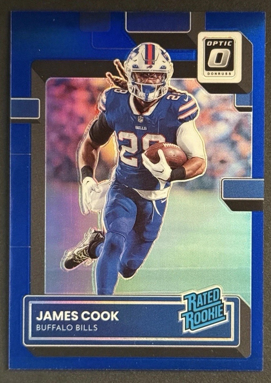 2022 Panini Donruss Optic James Cook Blue Prizm /179 Rookie RC #215 Bills