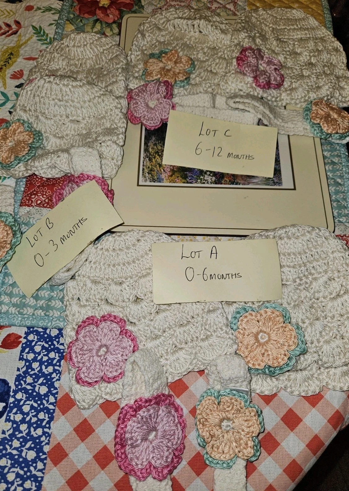 Babies Lot Of 12 Hand Knitted Incl 6 Headbands & 6 Hats For Girls Mix Size New