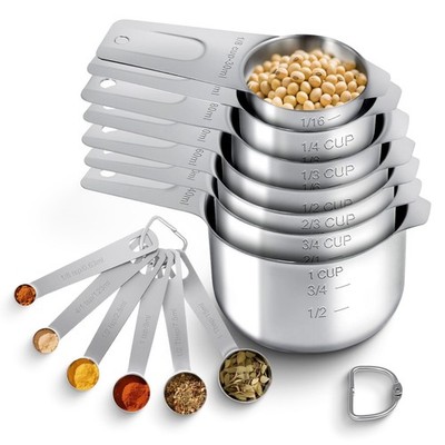 Measuring cups and spoons set of 13，Heavy Duty Stackable Metal Measuring