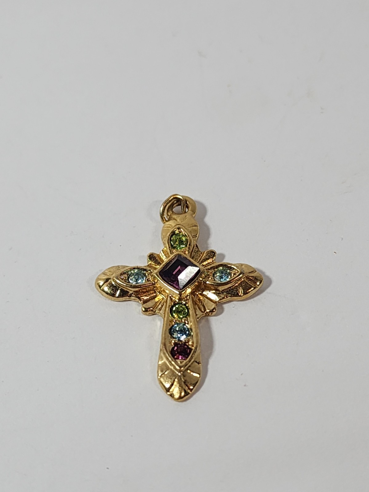 Premier Designs Gold Tone Cross Pendant Purple Blue Green Rhinestones