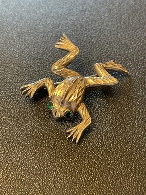 Vintage massive Silber Frosch Brosche getestet springende Kröte grüne Augen Diamantschliff 4,7 g