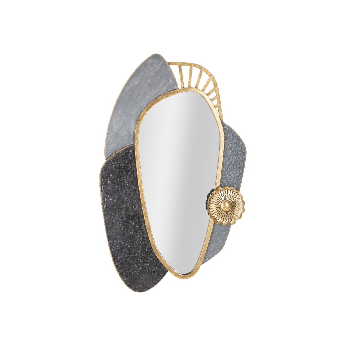 Miroir mural design Art 90cm gris et or grand miroir rond moderne deco salon et chambre