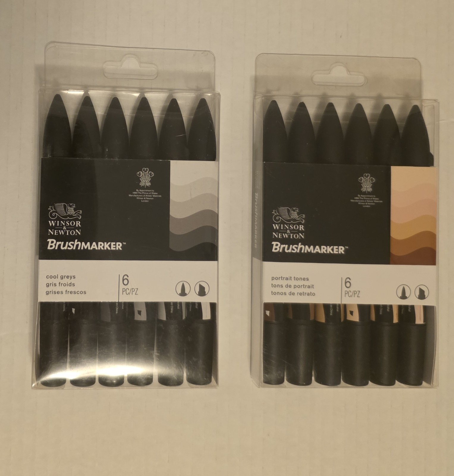 Winsor and Newton Brushmarker Cool Grey's And Portrait Tones 2 Packs Of 6 New 