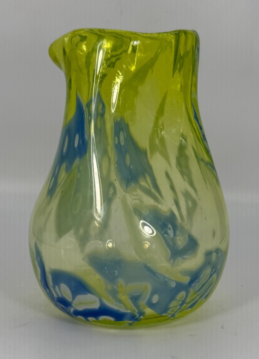 Blenko Pinched Dimpled Green Blue Glass Vase Winslow Anderson MCM