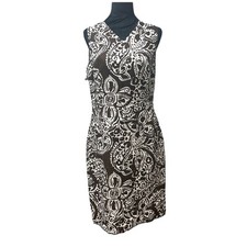 Talbots Midi Dress Women's Size 8 Paisley Sleeveless V Neck Brown White