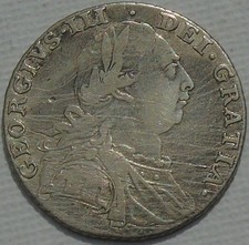 1787 George III Silver Shilling S3742 19thC no hearts 25mm 5.92g harshly cleaned