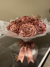 Bouquet Of Handmade Ribbon Flowers In Rosewood Color