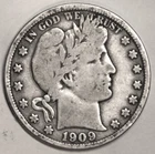 1909-P BARBER SILVER HALF DOLLAR - Fine - #0681DAC2 - Details