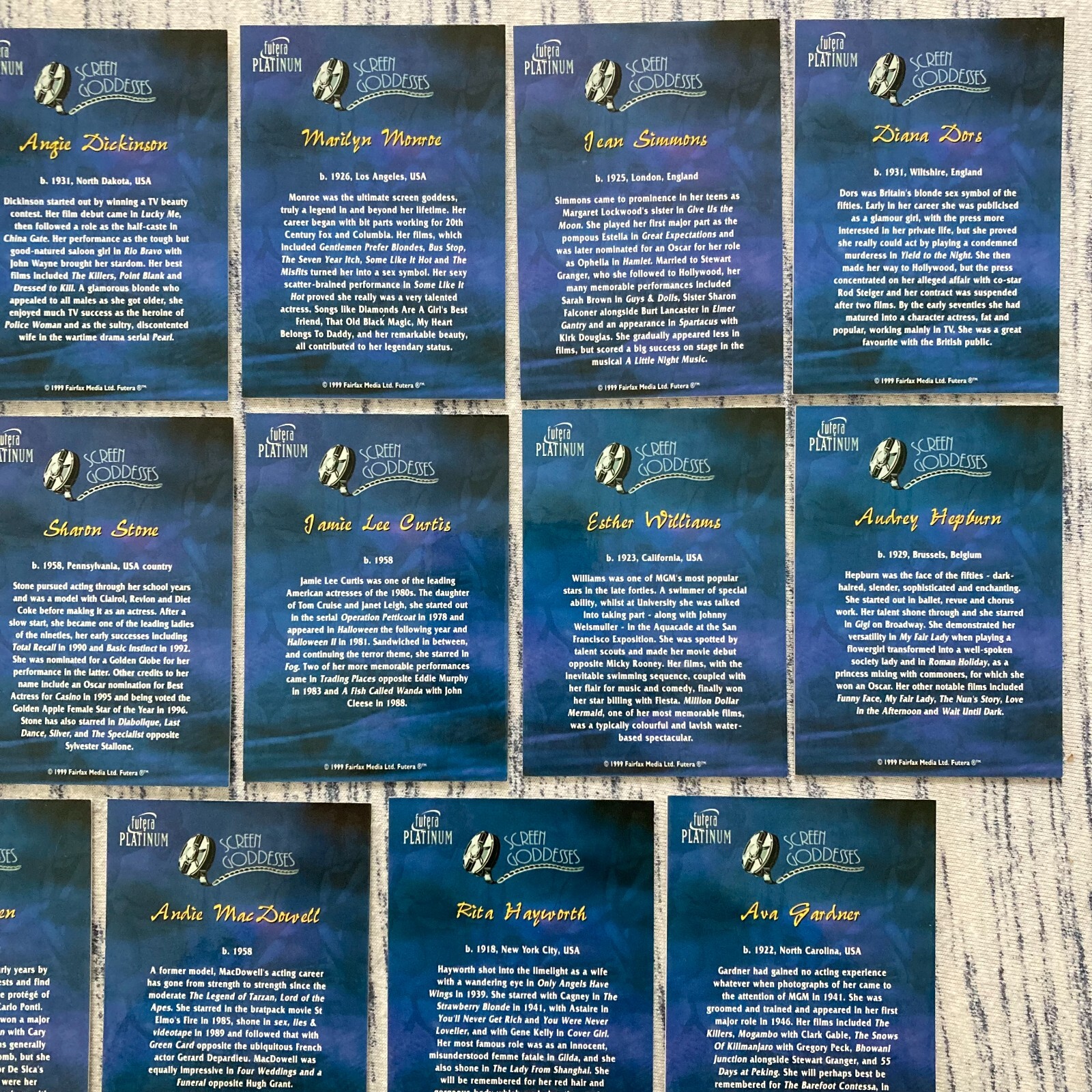 Complete set of 14 Futera Platinum Screen Goddesses trading cards. 1999. - Picture 8 of 9