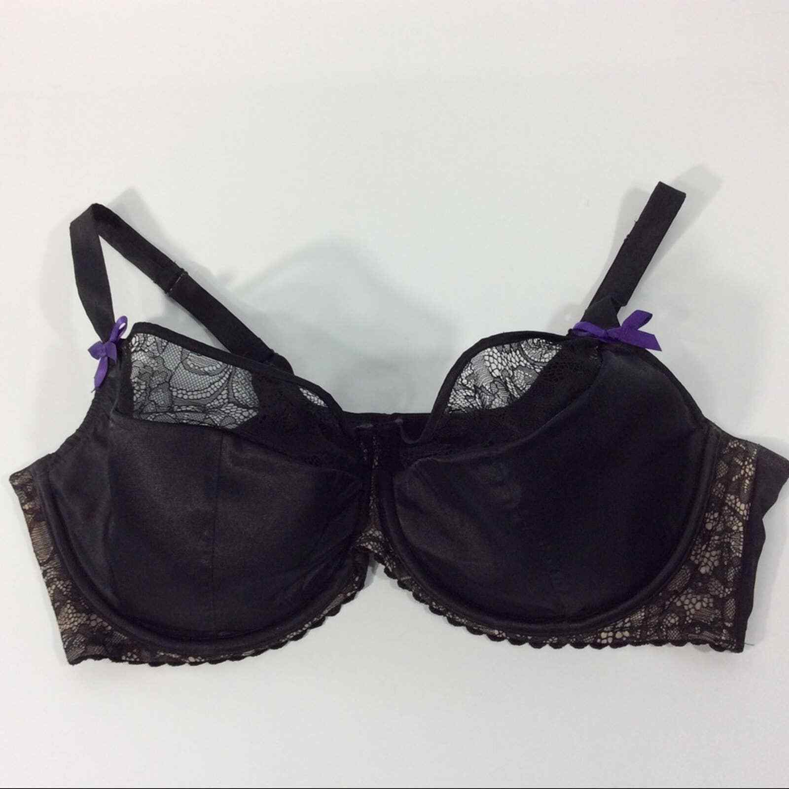 Cacique 44DDD Black Nude Lace Underwire Bra Purple Bo… - Gem
