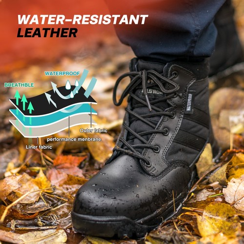 Black Waterproof Boots Military Tactical Work Boots Hiking Motorcycling Boots - Afbeelding 8 van 10