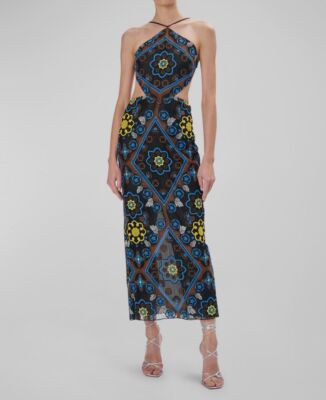 ronny kobo crochet dress $649 Women's Blue Floral Self-Tie Halter Mauve Size M weather essential that fuses relaxed energy with eye Toby Dress - Neutral /