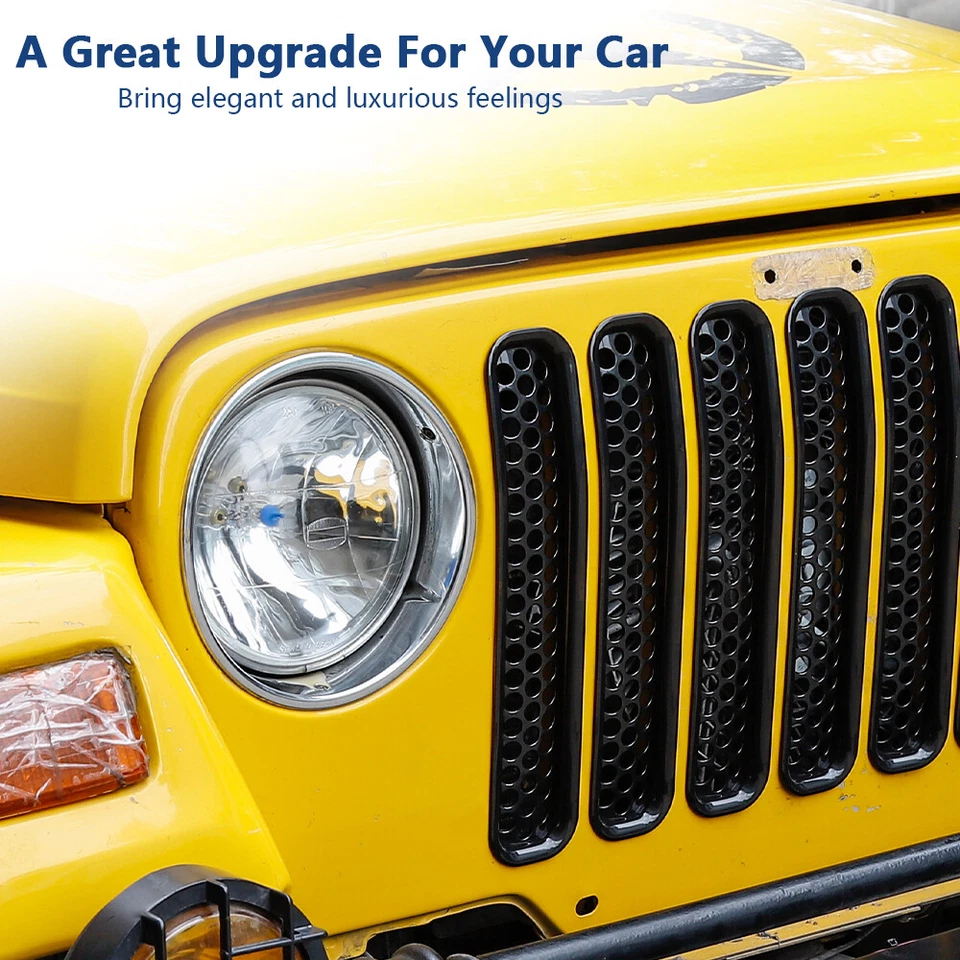 Honeycomb Mesh Front Grill Inserts for 1997-2006 Jeep Wrangler TJ Unlimited 7PCS Foto 4 de 4
