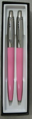Parker Jotter Ballpoint Pen Stainless Steel & Pink Twin Pack Blue Ink New In Box