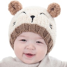 Newborn Baby Girls Boy  Knitted Cute Ear Beanie Hat Cap Winter Fluffy Scarf Set