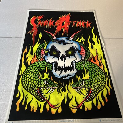 Vintage Blacklight Poster 1836 Snake Attack Skull Serpent Detailed