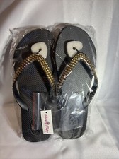 Women's Beach Flip Flops Black Summer Sand Vacation Sandals Size 10