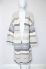 Loro Piana Beige Grey Striped Cashmere Darlington Leather Belt Cardigan Coat L