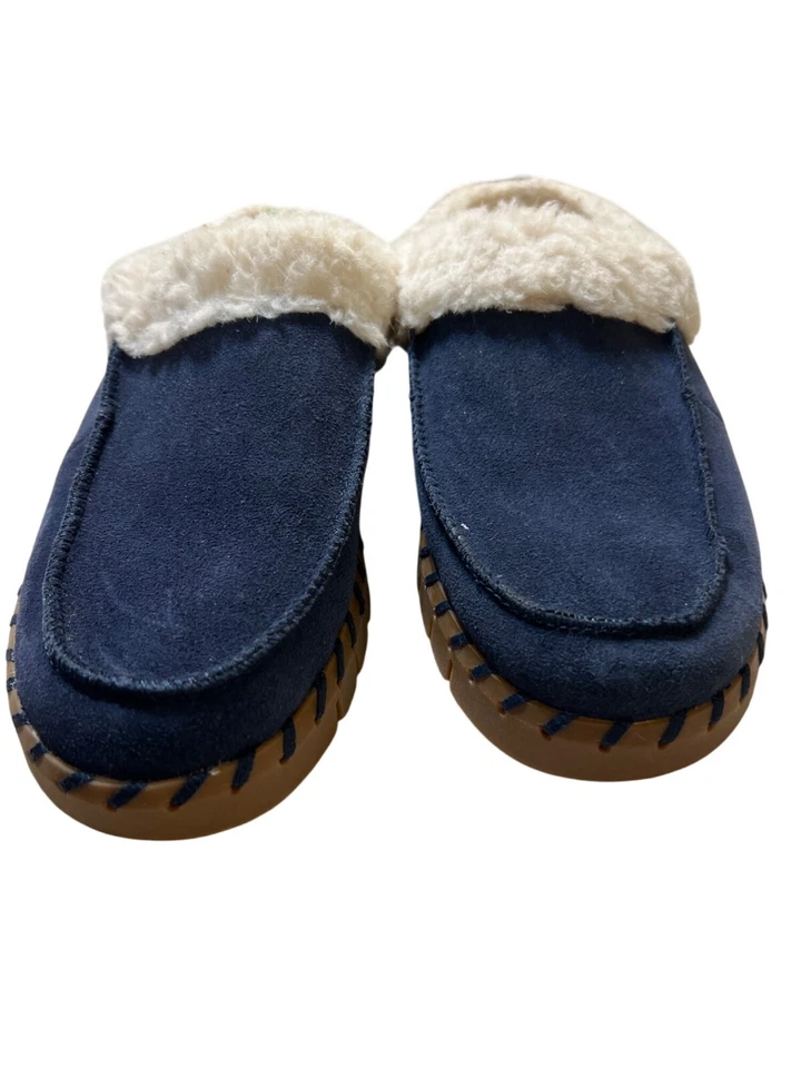 Muk Luks Navy Blue Suede Faux Fur Lined Slippers Clogs Hard Bottoms Size 10 - Image 2 of 4