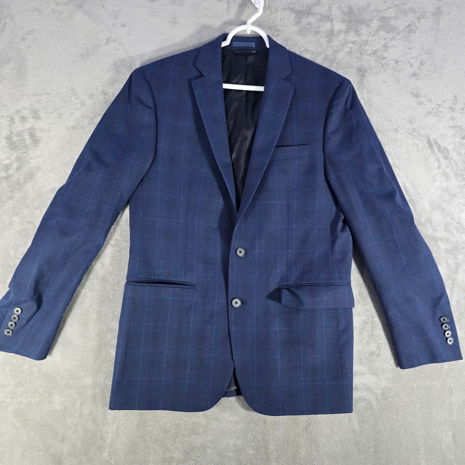 Ryan Seacrest Distinction Blue Plaid Blazer Modern Fit Sport Coat 38R