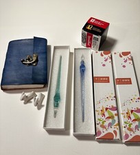 India Ink Glass Pen Set w/Leather Journal - Drawing Artist Pen and Ink Set